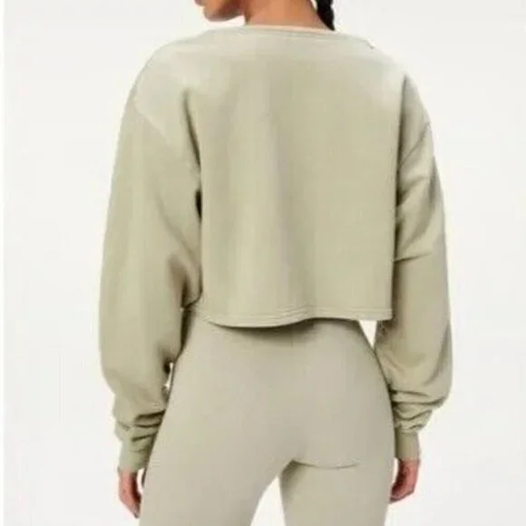 NWT Good American Essentials Green Collarless Half Zip Sweatshirt - Size 2 (M)